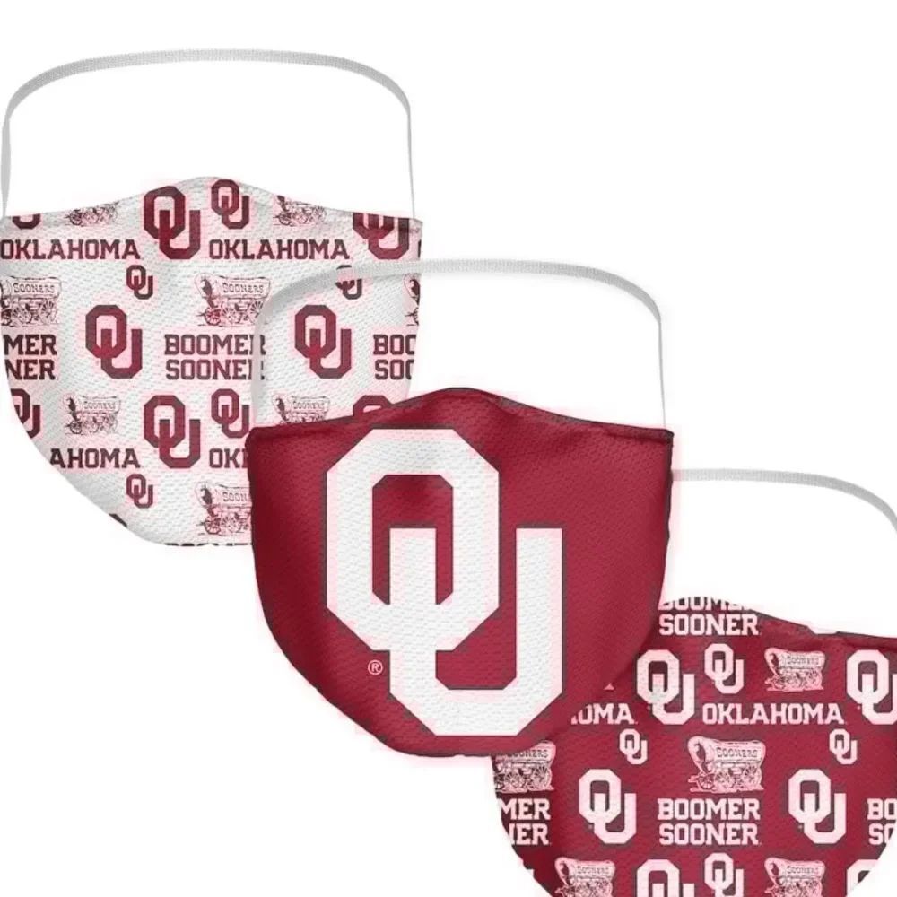 New in Package University of Oklahoma Sooners Face Covering Face Masks Set of 3
